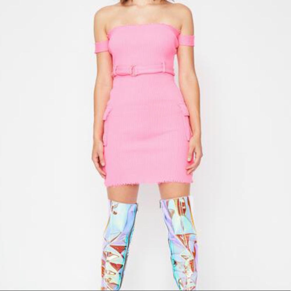 NWT Baby All Torn Up Belted Dress Hot Pink